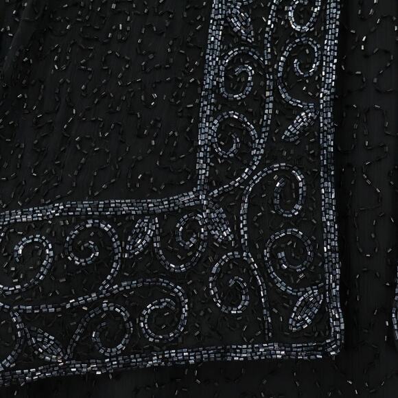 Vtg Black Silk Beaded Evening Dress Art Deco Formal Event‎ Holiday Plus Size 2X - Picture 12 of 16